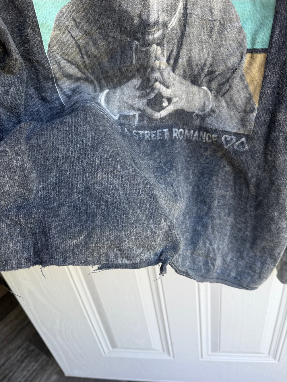 Tupac Poetic Justice Acid Wash Hoodie Graphic Sweatshirt Distressed Hem Size M - Picture 4 of 7